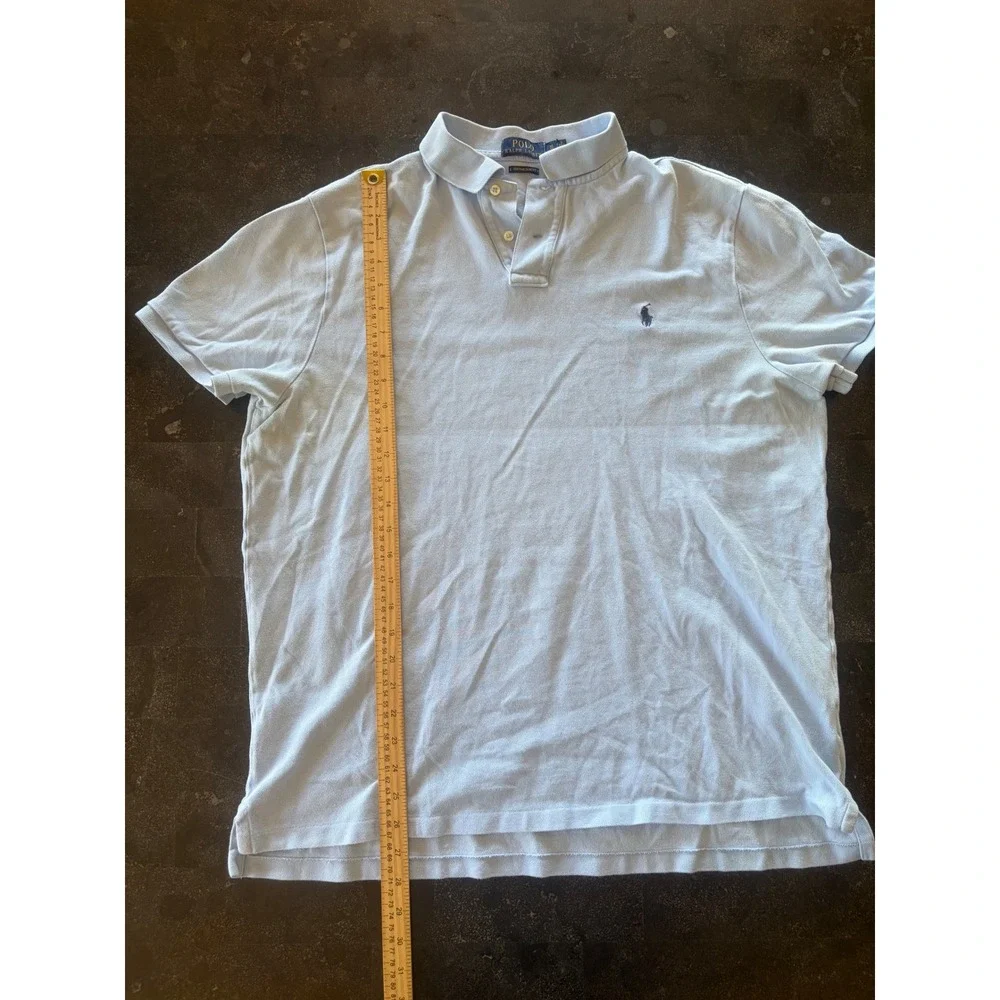Polo Ralph Lauren Men XL Custom Slim Fit Light Blue Pique Polo Golf Shirt Cotton
